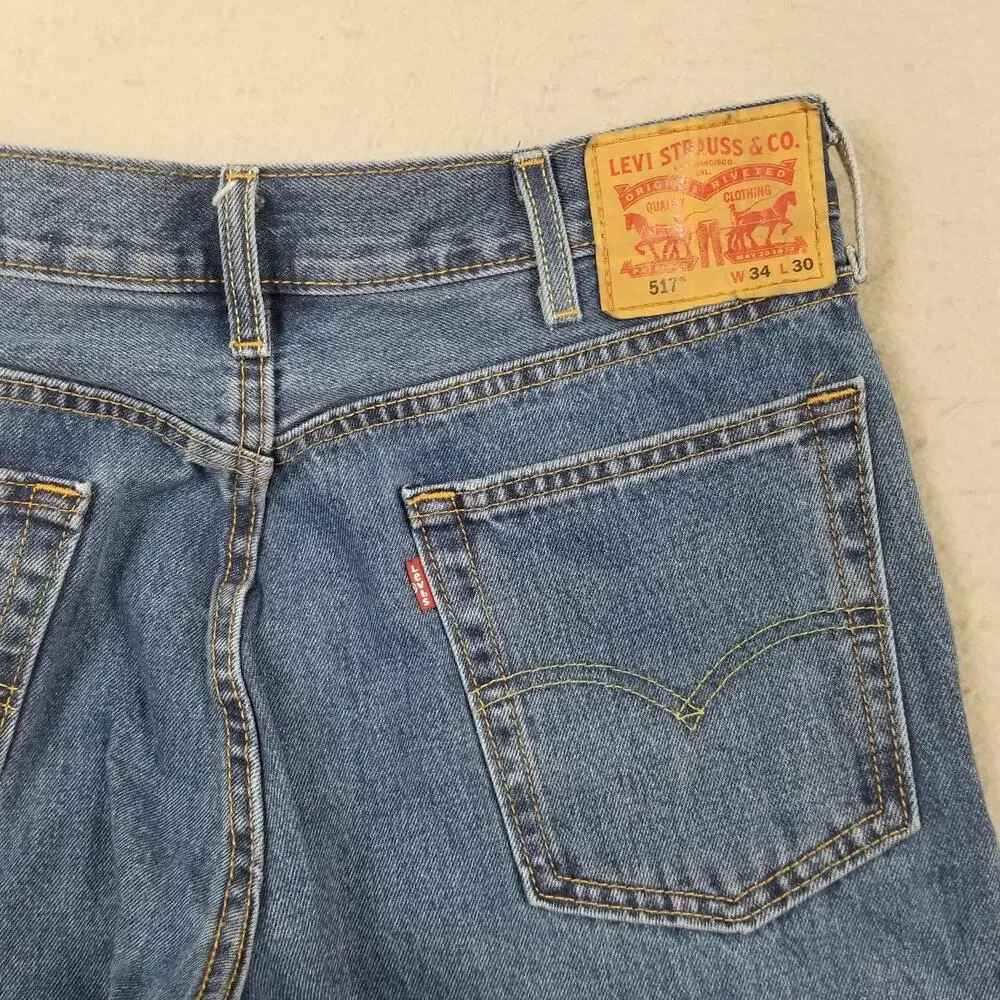 Levis 517 Jeans Mens 34x30 Blue Medium‎ Wash Bootcut 100% Cotton Denim Casual